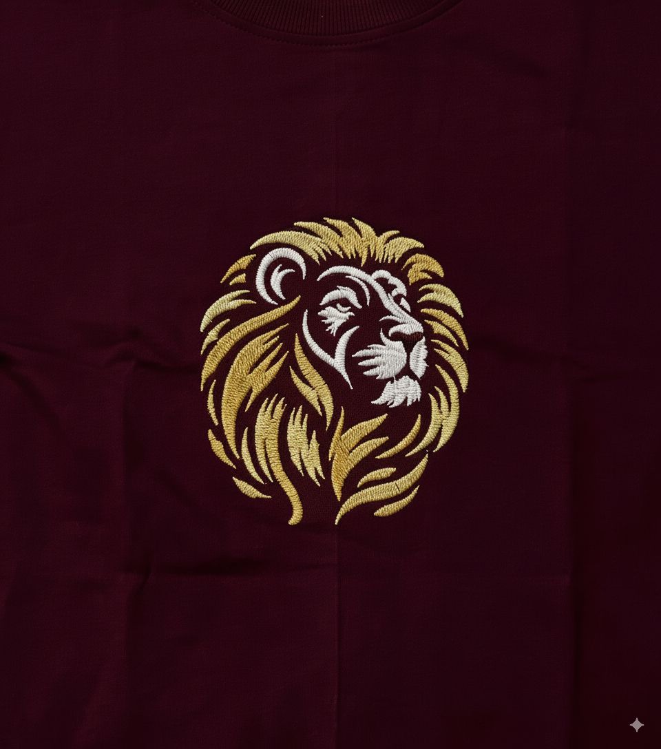 Men's maroon Oversized Crew Neck T-Shirt with Embroidered